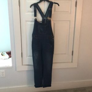 Dark denim overalls